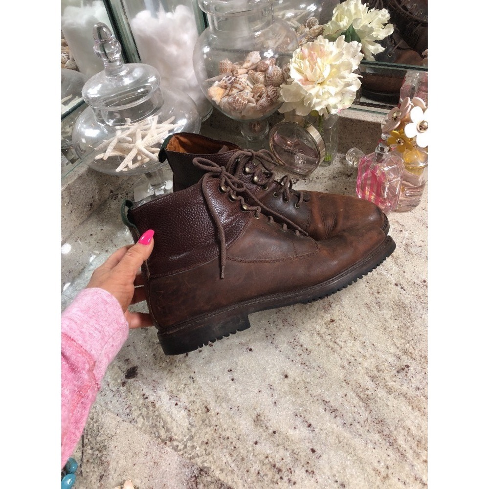 Mens Cole Haan Brown Leather Lace Up Boots Size 11 Casual Nubuck Pebbled Ankle